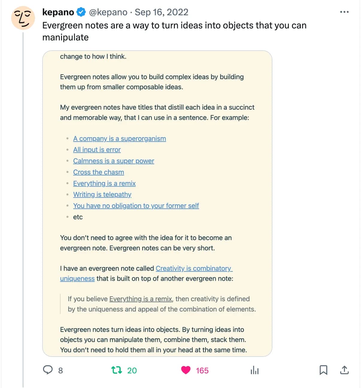 Evergreen notes as object by @kepano